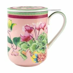 Gabby Malpas Jardin Mug With Infuser 340ML Cyclamen Gift Boxed