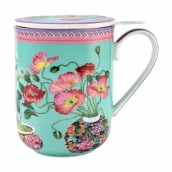 Gabby Malpas Jardin Mug With Infuser 340ML Poppy Gift Boxed