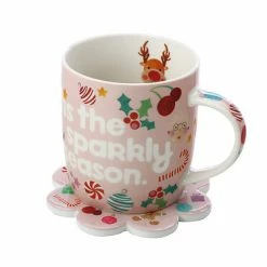 Kasey Rainbow Sparkly Season Mug 350ML & Coaster Set Pink Gift Boxed
