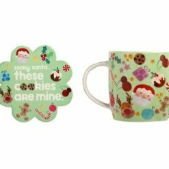 Kasey Rainbow Sparkly Season Mug 350ML & Coaster Set Light Green Gift Boxed -homeless mug-shop dx1300 set