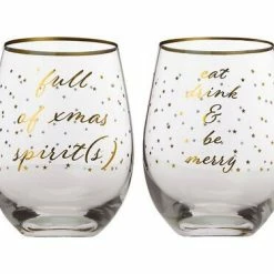 Celebrations Stemless Glass 500ML Set Of 2 Full Of Christmas Spirit(s)/Eat, Drink & Be Merry