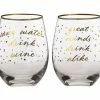 Celebrations Stemless Glass 500ML Set Of 2 Save Water, Drink Wine/Great Minds Drink Alike