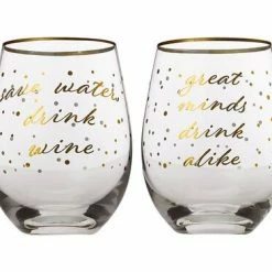 Celebrations Stemless Glass 500ML Set Of 2 Save Water, Drink Wine/Great Minds Drink Alike