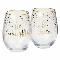 Celebrations Stemless Glass 500ML Set Of 2 Naughty Nice Gift Boxed