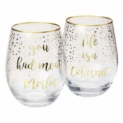 Celebrations Stemless Glass 500ML Set Of 2 Cabernet Merlot Gift Boxed