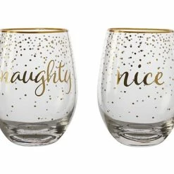 Celebrations Stemless Glass 500ML Set Of 2 Naughty Nice Gift Boxed