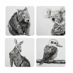Marini Ferlazzo Animals Of Australia Cork Back Coaster 10.5cm Set Of 4 Gift Boxed