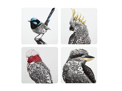 Marini Ferlazzo Birds Of Australia Cork Back Coaster 10.5cm Set Of 4 Gift Boxed 1 Marini Ferlazzo Birds Of Australia Cork Back Coaster 10.5cm Set Of 4 Gift Boxed