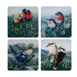 Birds Of Australia KC 10yr Anniversary Cork Back Coaster 10.5cm Set Of 4 Gift Boxed