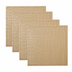 Table Accents Leather Look Alligator Coaster 10x10cm Set Of 4 Tan