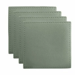 Table Accents Leather Look Cowhide Coaster 10x10cm Set Of 4 Sage