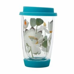 Royal Botanic Gardens Victoria Lotus Double Wall Glass Mug 380ML Aqua Gift Boxed