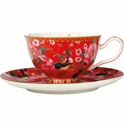 Teas & C's Silk Road Footed Cup & Saucer 200ML Cherry Red Gift Boxed