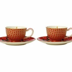 Teas & C's Silk Road Demi Cup & Saucer 85ML Set Of 2 Cherry Red Gift Boxed