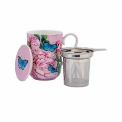 Gabby Malpas Posey Mug With Infuser 340ML Cabbage Roses Gift Boxed