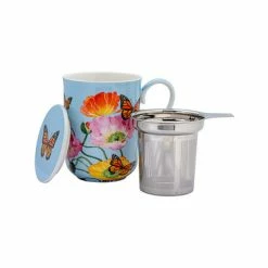 Gabby Malpas Posey Mug With Infuser 340ML Field Of Poppies Gift Boxed