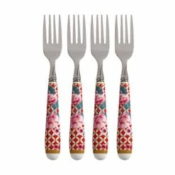 Teas & C's Silk Road Cake Fork Set Of 4 Cherry Red Gift Boxed