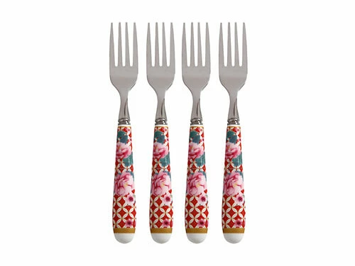Teas & C's Silk Road Cake Fork Set Of 4 Cherry Red Gift Boxed 2 Teas & C's Silk Road Cake Fork Set Of 4 Cherry Red Gift Boxed - Image 2