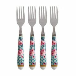 Teas & C's Silk Road Cake Fork Set Of 4 Aqua Gift Boxed