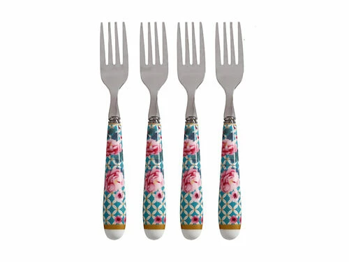 Teas & C's Silk Road Cake Fork Set Of 4 Aqua Gift Boxed 2 Teas & C's Silk Road Cake Fork Set Of 4 Aqua Gift Boxed - Image 2